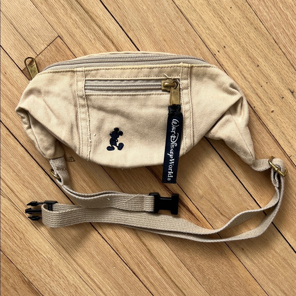 Vintage Disney Beige Belt Bag with Embroidered Mickey